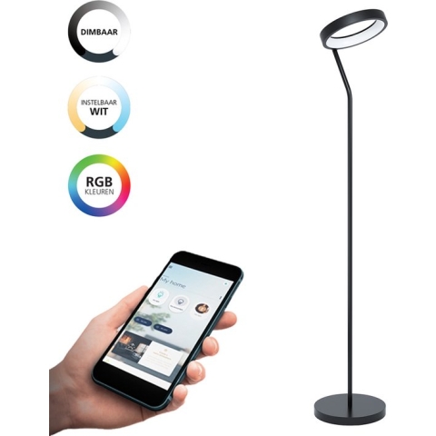 EGLO connect.z Marghera-Z Smart Vloerlamp - 169 cm - Zwart/Wit - Instelbaar RGB & wit licht - Dimbaar - Zigbee