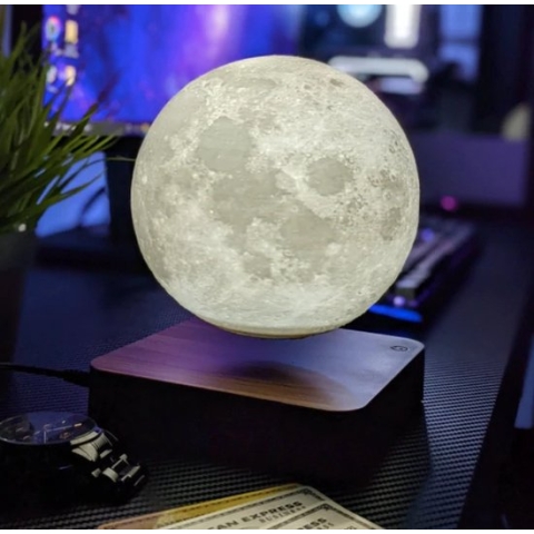 Zwevende Maanlamp | Eikenhout look | Warm wit | 3 kleuren | 3D Maan lamp