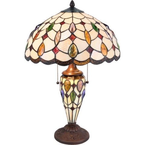Tiffany Tafellamp Ø 40x60 cm Beige Bruin Glas Halfrond Tiffany Bureaulamp Tiffany Lampen Glas in Lood