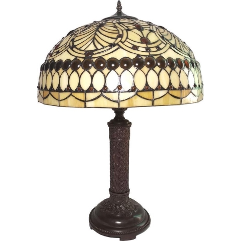 LumiLamp Tiffany Tafellamp Ø 46x62 cm Beige Glas Tiffany Bureaulamp