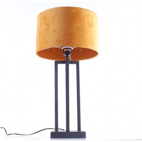 Tafellamp vierkant met velours kap Roma | 1 lichts | geel / goud / zwart| metaal / stof | Ø 30 cm | tafellamp | modern / sfeervol / klassiek design