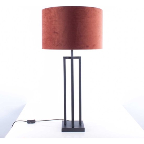 Tafellamp vierkant met velours kap Roma | 1 lichts | koper / zwart / goud | metaal / stof | Ø 40 cm | 79 cm hoog | tafellamp | modern / sfeervol / klassiek design