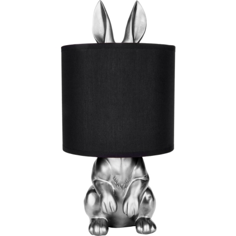 BRUBAKER Tafel- of Nachtlamp Goud Konijn - Tafellamp met Keramische Voet en Stoffen Kap - 42 cm Hoog, Zwart Zilver