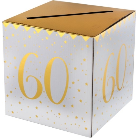 Santex Enveloppendoos - Verjaardag - 60 jaar - wit/goud - karton - 20 x 20 cm