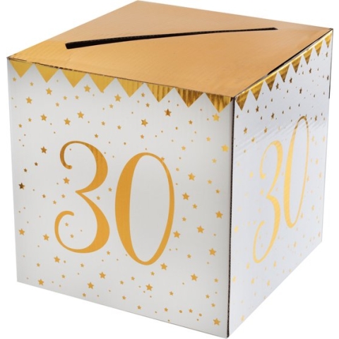 Santex Enveloppendoos - Verjaardag - 30 jaar - wit/goud - karton - 20 x 20 cm