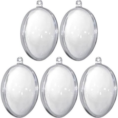 5x Transparante kunststof eieren decoratie 6 cm - Knutselen DIY eieren vullen - Pasen thema plastic vulbare paaseieren