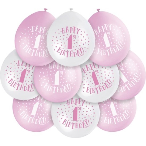 Ballonnen 1 Jaar Happy Birthday Roze 28cm 10st