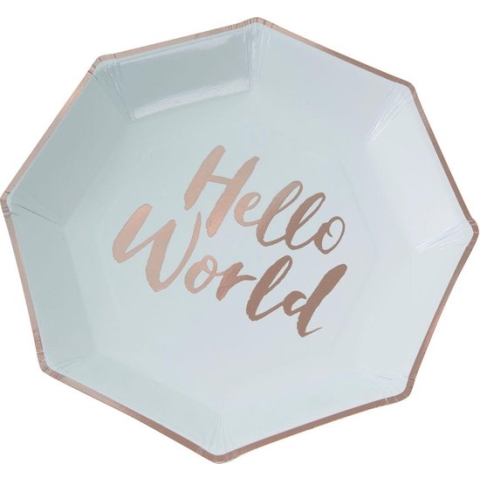 Ginger Ray 'Hello World' wegwerp bord - mint groen - Set-8