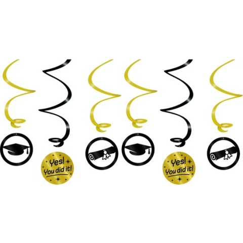 Geslaagd thema party hangdecoraties - plastic - zwart/goud - set van 9x stuks - 14 cm - You did it