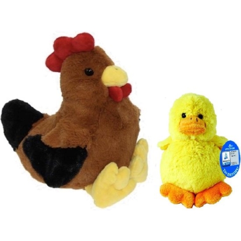 Pluche bruine kippen/hanen knuffel van 25 cm met geel pluche kuiken 16 cm - Paas/pasen decoratie