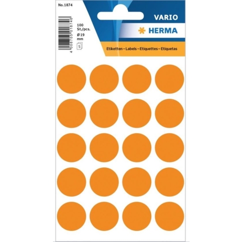 Herma 1874 Etiket Ø 19mm Fluor-Oranje - 100 etiketten