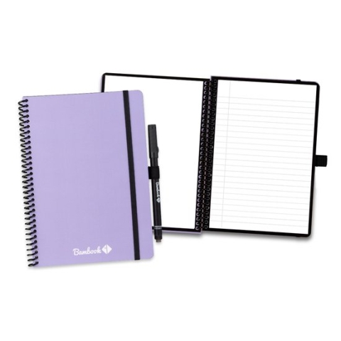 Bambook Veluwe Colourful uitwisbaar notitieboek - Lila - Softcover - A5 - Pagina's: Blanco & Gelinieerd - Duurzaam, herbruikbaar whiteboard schrift - Met 1 gratis stift