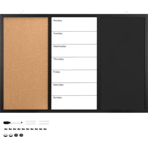 Navaris decoratief 3-in-1 memobord - Handig prikbord, whiteboard en krijtbord - Inclusief weekplanner - Met krijt, marker, magneten en punaises