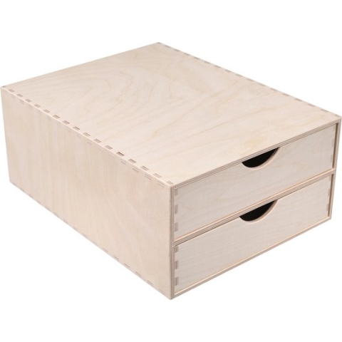 Creative Deco Mini Houten Kist met 2 Lades | Opbergkast Box | Multiplex | 33 x 25 x 13,5 cm