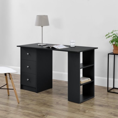 Bureau Lemberg met 3 lades en vakken 120x49x72 cm zwart
