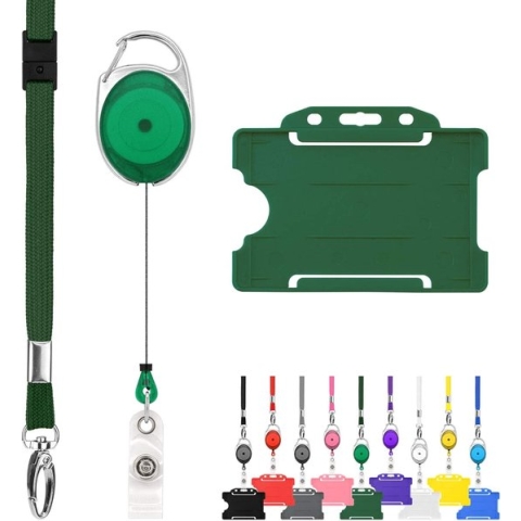 CKB ltd oprolbare kaarthouder inclusief kaarthouder, keycord en afrolmechanisme pashouder badgehouder pasjes sleutelhanger met koord lanyard keykoord sleutelkoord trekkoord badge uittrekbare skipashouder badges naambadge houder keycords key groen