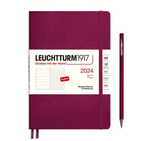 Leuchtturm1917 - weekplanner + notities - agenda - 2024 - a5 - softcover- 12 maanden - donker rood
