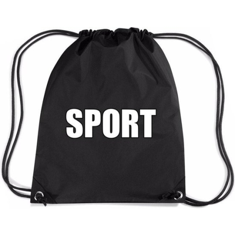 Nylon sport gymtasje/ sporttasje/ zwemtasje zwart jongens en meisjes