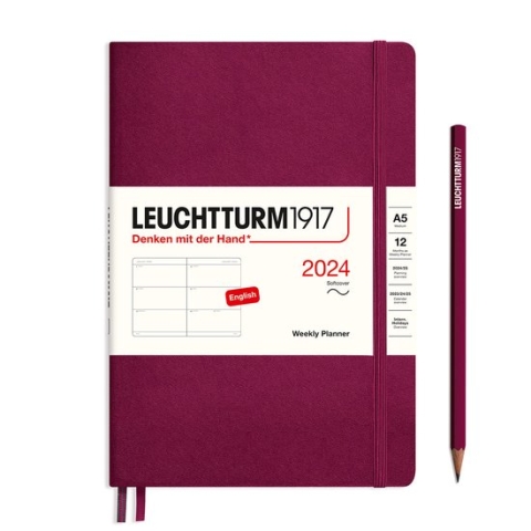 Leuchtturm1917 - weekplanner - agenda - 2024 - a5 - softcover - 12 maanden - port rood