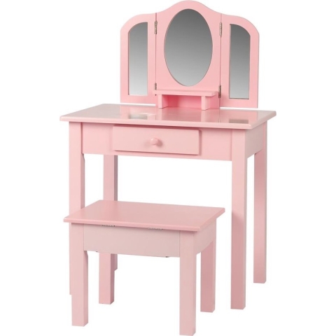 Kaptafel visagie make up meisje opmaaktafel kinderkamer met spiegels en krukje roze
