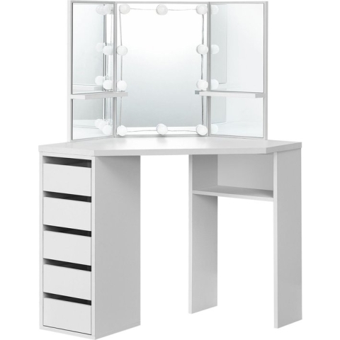 Schminktafel / kaptafel Nova - Wit - Incl. spiegel & LED Lampen