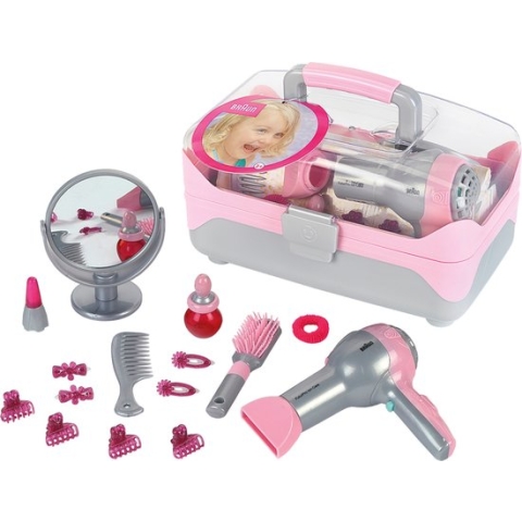 Braun kapperskoffer I Met föhn op batterijen I Talrijke kappers- en styling-accessoires I Afmetingen: 27,5 cm x 16,5 cm x 16 cm I Speelgoed voor kinderen vanaf 3 jaar