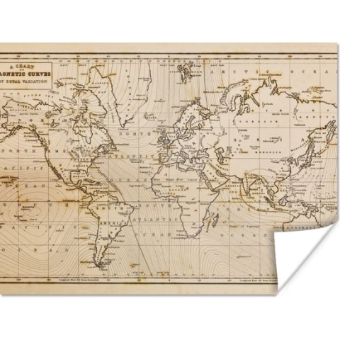 Poster Wereldkaart - Vintage - Bruin - Educatief - 160x120 cm XXL