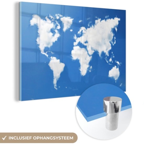 MuchoWow® Glasschilderij - Wereldkaart - Wolken - Lucht - Kinderen - Jongens - Meisjes - 180x120 cm - Acrylglas Schilderijen - Foto op Glas