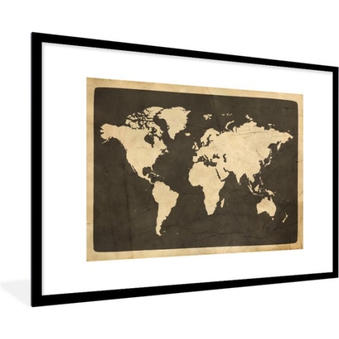 Fotolijst incl. Poster - Wereldkaart - Vintage - Hout - 120x80 cm - Posterlijst