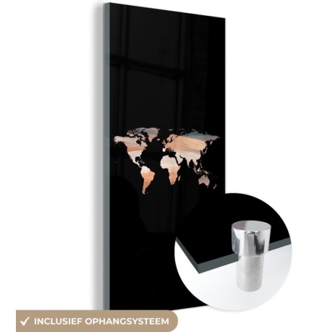 MuchoWow® Glasschilderij - Wereldkaart - Verf - Zwart - 40x80 cm - Acrylglas Schilderijen - Foto op Glas