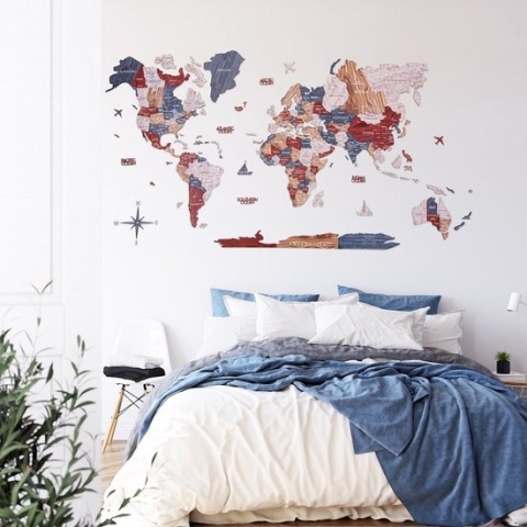Houten Wereldkaart 3D - Boho - XL (200 x120 cm)