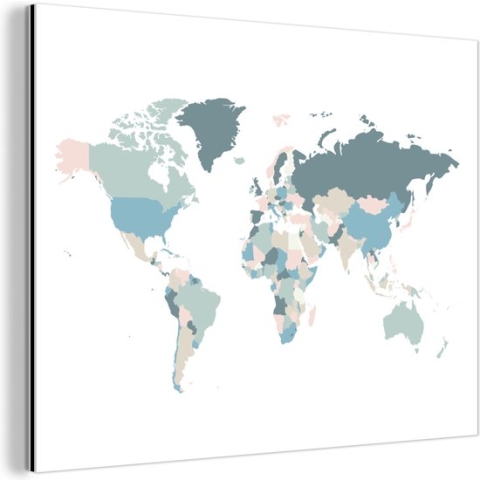 Wanddecoratie Metaal - Aluminium Schilderij Industrieel - Wereldkaart - Pastel - Landen - 160x120 cm - Dibond - Foto op aluminium - Industriële muurdecoratie - Voor de woonkamer/slaapkamer