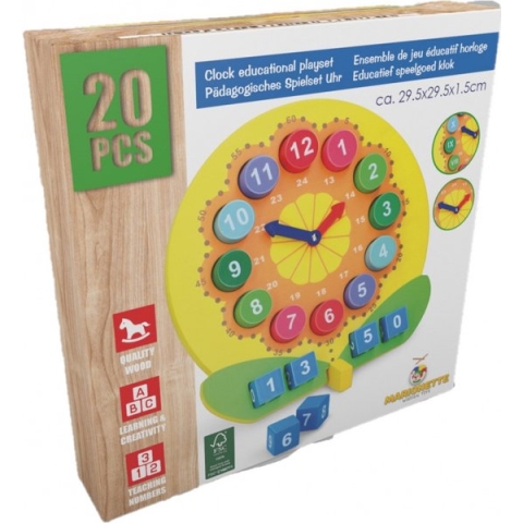 Marionette Wooden Toys Educatieve Klok - Leren Klokkijken - Analoge en Digitale Tijd - Hout - FSC Keurmerk - Bloem