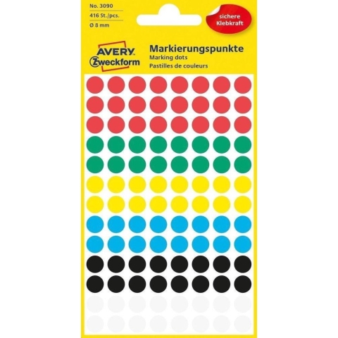 Huismerk Avery 3090 Ronde Etiket 8mm Assorti