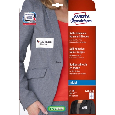 Badge etiket Avery 50x80mm - wit NP doos 20 vel 10 et. per