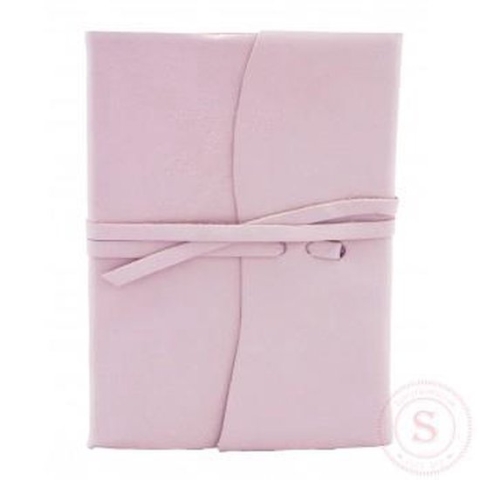 Amore Lichtroze Leren Notitieboek Blanco - 110 Vellen (220 Bladzijden) 90 gr/m2 Italiaans Papier - 15 x 21 x 2 cm - Met Omslagkoord - Handgemaakt in Italië