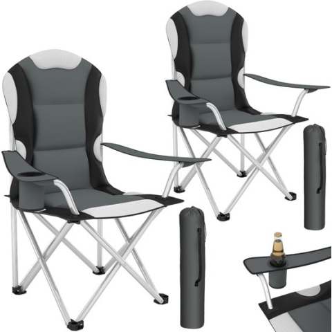 Tectake Stoelenset - 2 Stuks - Luxe Campingstoelen - Grijs- Zwart