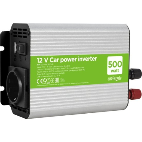 Energenie Auto omvormer 12V > 220V - 500W - Stopcontact + 1 USB - EG-PWC500-01