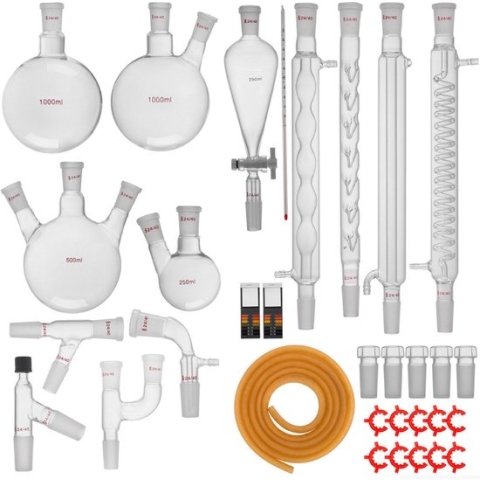 Luxiqo® Destillatie Kit - Destilleren Kit - Laboratorium Glaswerk - Distilleerder Kit - Scheikunde Destillatie Set - Chemie Glaswerk - Destilleerder Kit - 32 Stuks