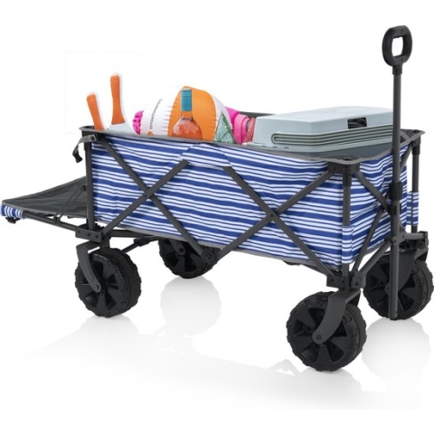 Campart Bolderkar HC-0422 - Geschikt voor het strand - Opvouwbaar en met Achterklep - Beach trolley met harmonicaframe - Inclusief gratis opbergtas - Blauw