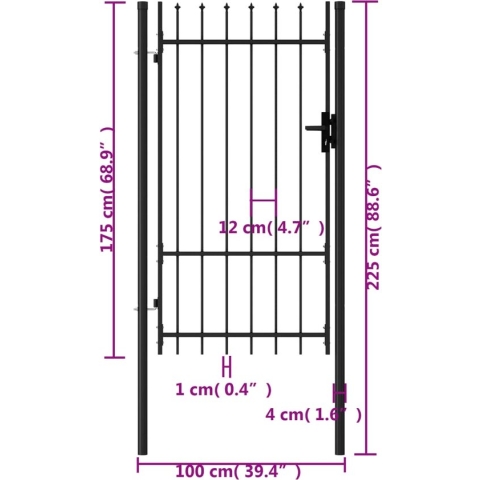 vidaXL-Poort-met-puntige-bovenkant-enkel-1x1,75-m-staal-zwart