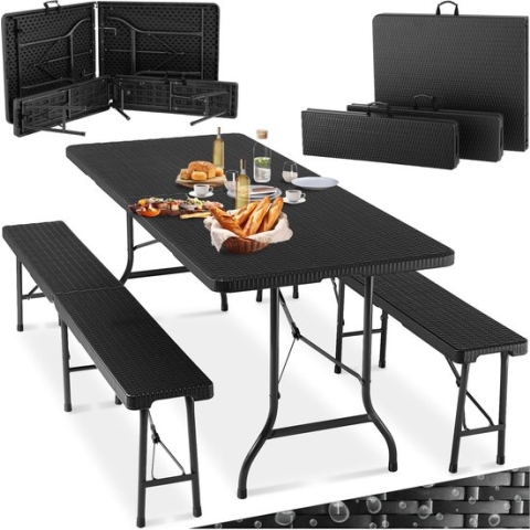tectake - Campingtafelset, campingtafel met banken, campingmeubelset - zwart - 404528