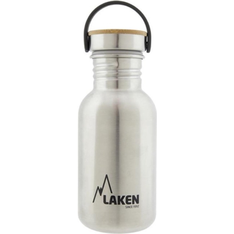 RVS fles 500ml Basic Steel Bottle - Black plastic screw cap, Laken
