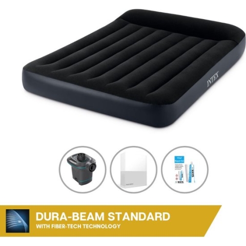 Intex Luchtbedset Intex Luchtbed - Twijfelaar - 137 x 191 x 25 cm - Zwart + Intex Elektrische Pomp - 650 Liter/min + Hoeslaken Wit + Reparatieset