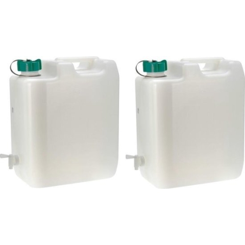 2x Grote water jerrycans met kraantje 35 liter - watertank / waterreservoir voor de camping / sportveld