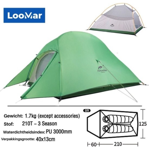 LooMar Tent 2 persoons - Groen - Waterdicht - Lichtgewicht - Groen - Kamperen - Camping tent
