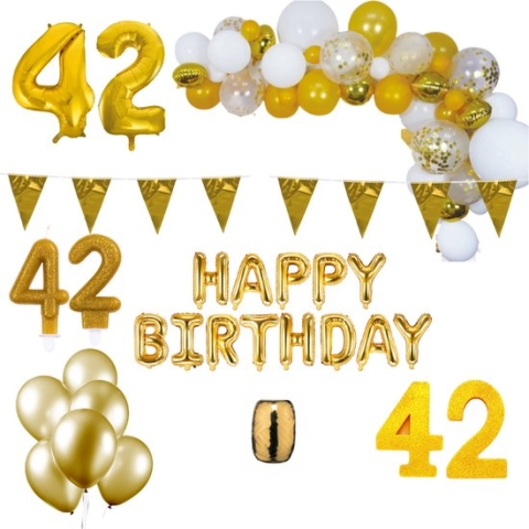 42 jaar Verjaardag Versiering Pakket Goud XL