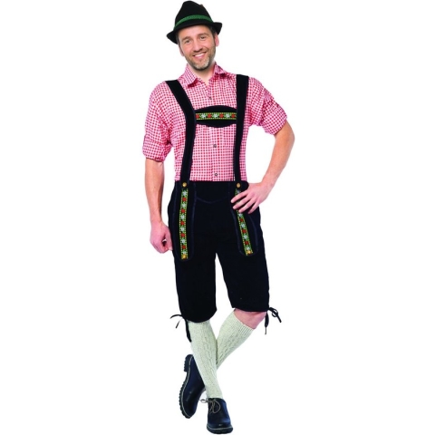 Partychimp Voordelige Lange Lederhose voor heren Oktoberfest Heren Lederhosen Man Carnavalskleding Heren - Maat M - Zwart - Polyester