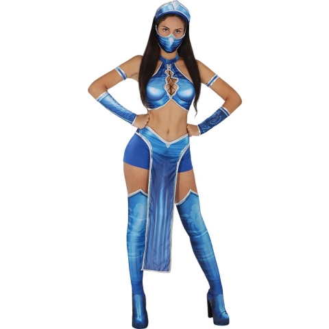 Funidelia | Kitana Kostuum Mortal Kombat voor vrouwen - Videospellen - Kostuum voor Volwassenen Accessoire verkleedkleding en rekwisieten voor Halloween, carnaval & feesten - Maat M - Blauw
