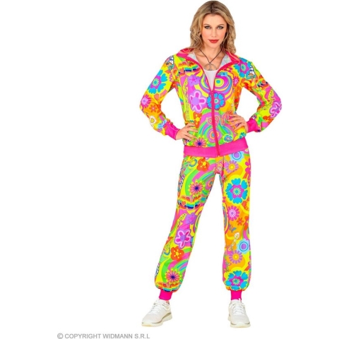Widmann - Hippie Kostuum - Neon Groovy Love Retro Trainingspak Kostuum - Multicolor - XXL - Carnavalskleding - Verkleedkleding